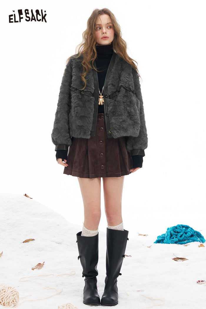 ELFSACK Soft Minimalist Solid V Neck Coat