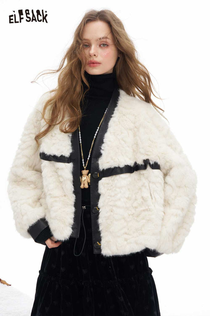 ELFSACK Soft Minimalist Solid V Neck Coat