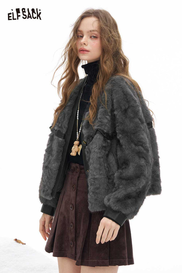 ELFSACK Soft Minimalist Solid V Neck Coat