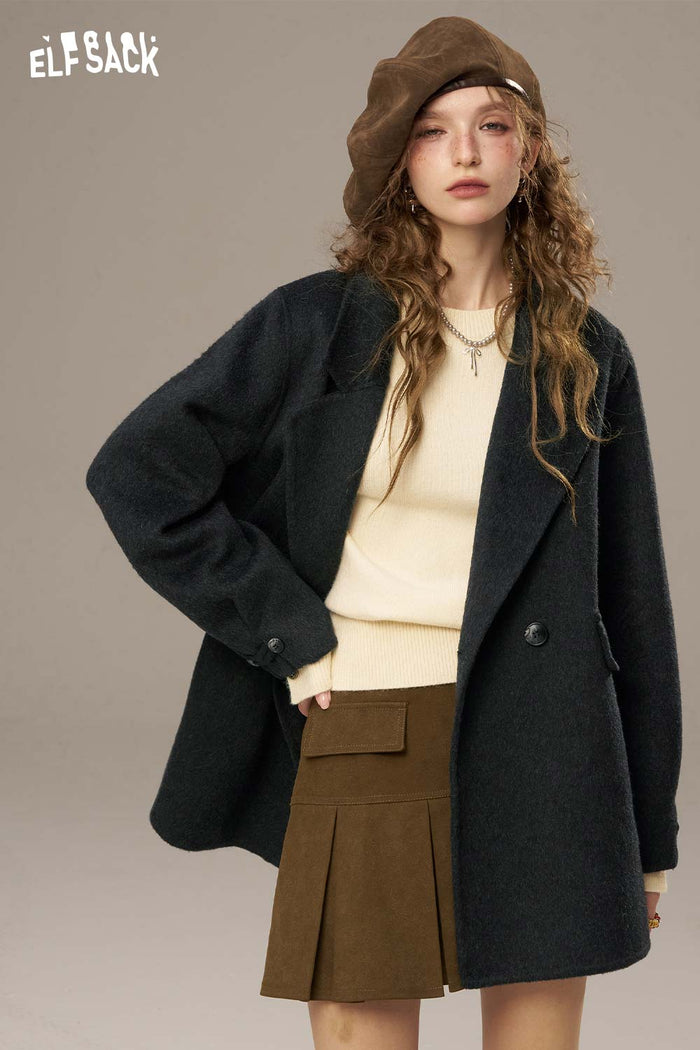 ELFSACK Soft No Pattern Solid Color Short Coat