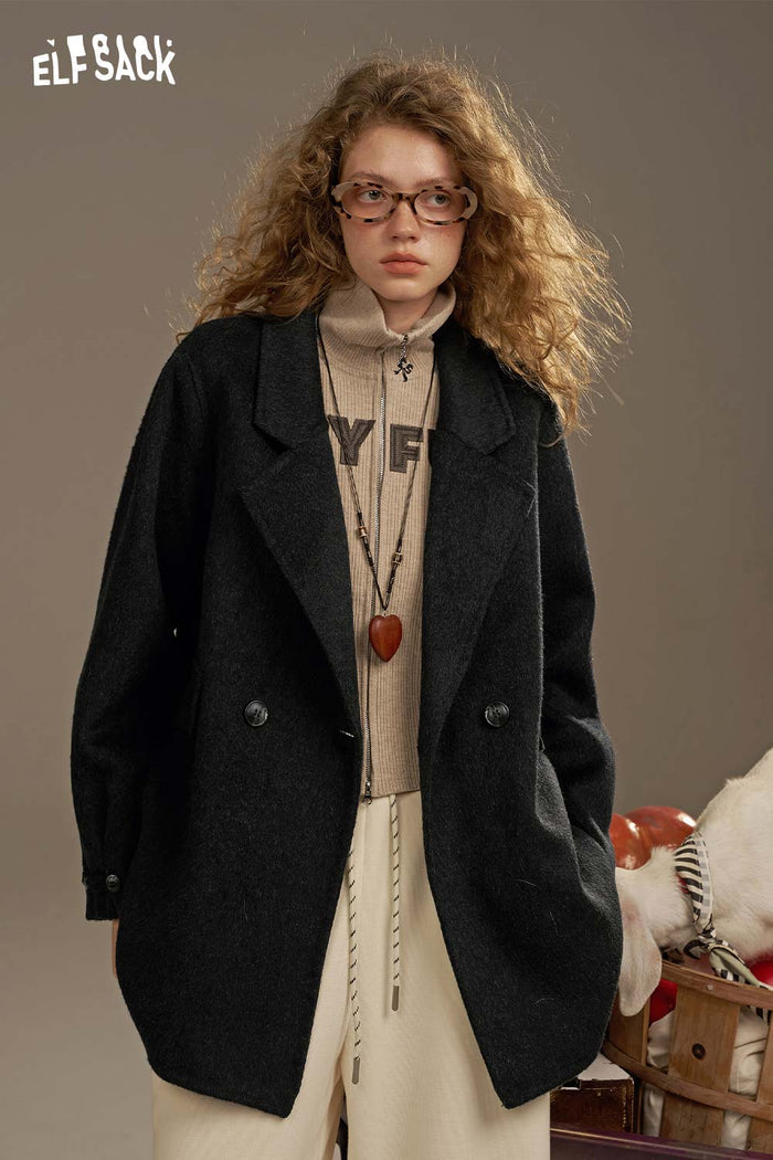 ELFSACK Soft No Pattern Solid Color Short Coat