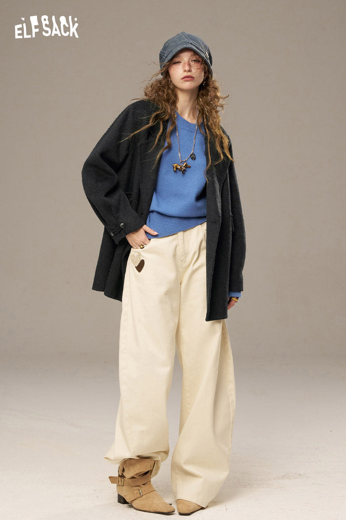 ELFSACK Soft No Pattern Solid Color Short Coat