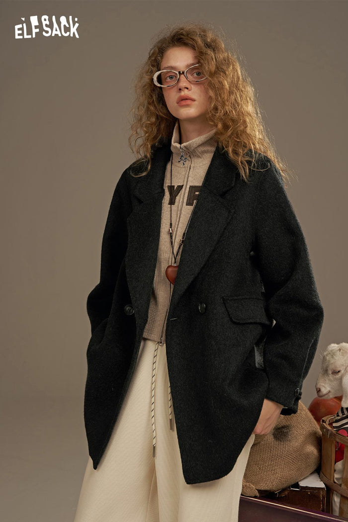 ELFSACK Soft No Pattern Solid Color Short Coat