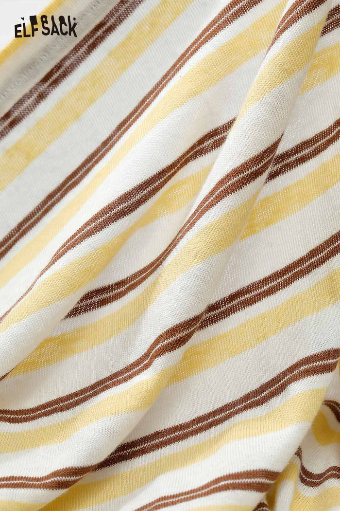 ELFSACK Soft Oversized Stripe Pattern Playful Embroidery Detail Shirt