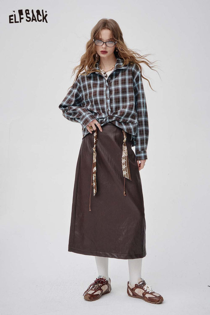 ELFSACK Soft Plaid Long sleeved Button down Shirt