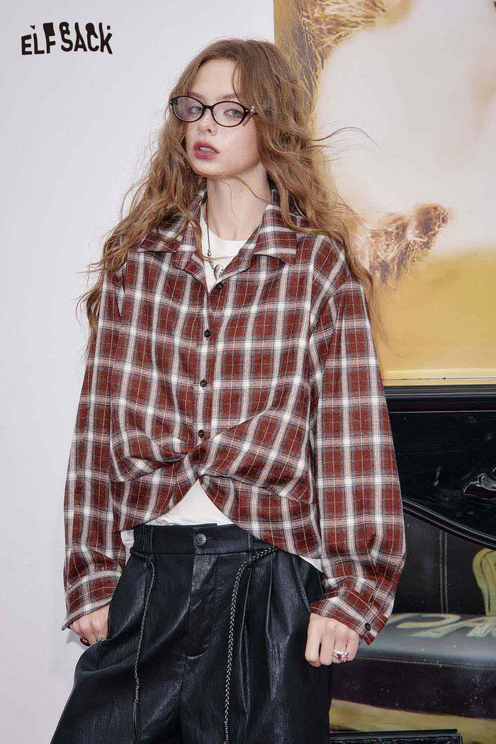 ELFSACK Soft Plaid Long sleeved Button down Shirt
