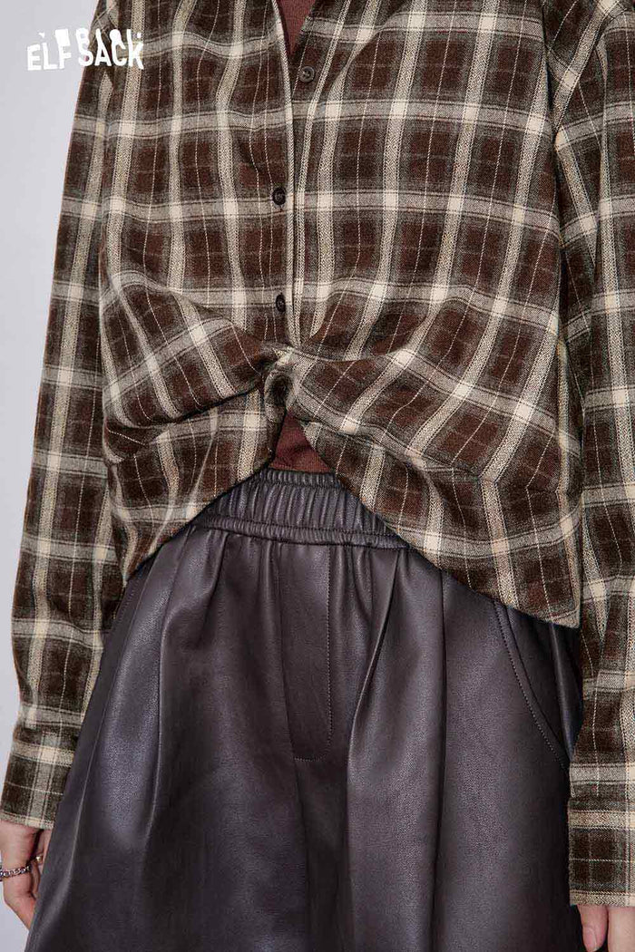 ELFSACK Soft Plaid Long sleeved Button down Shirt