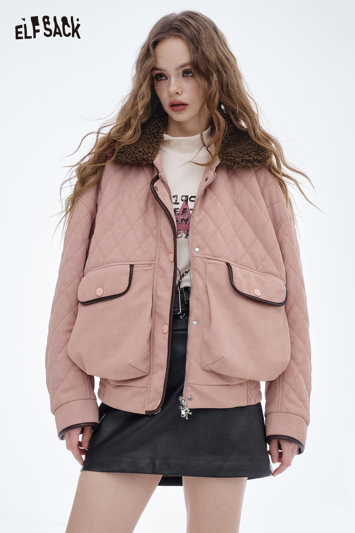 ELFSACK Soft Plush Lapel Ribbed Cotton Coat