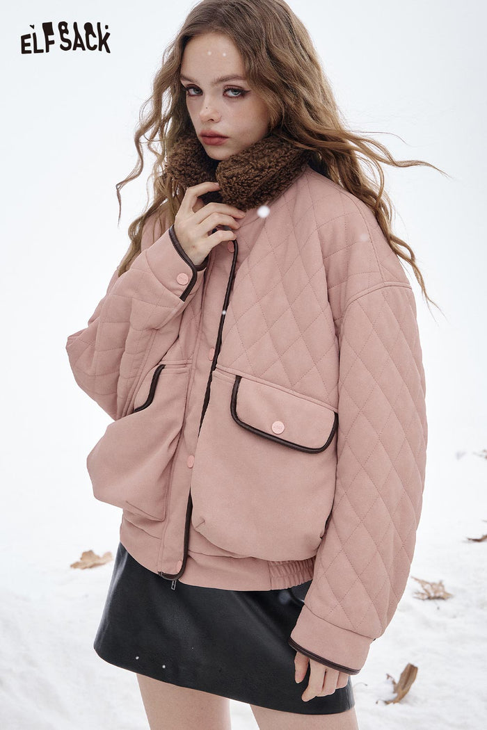 ELFSACK Soft Plush Lapel Ribbed Cotton Coat