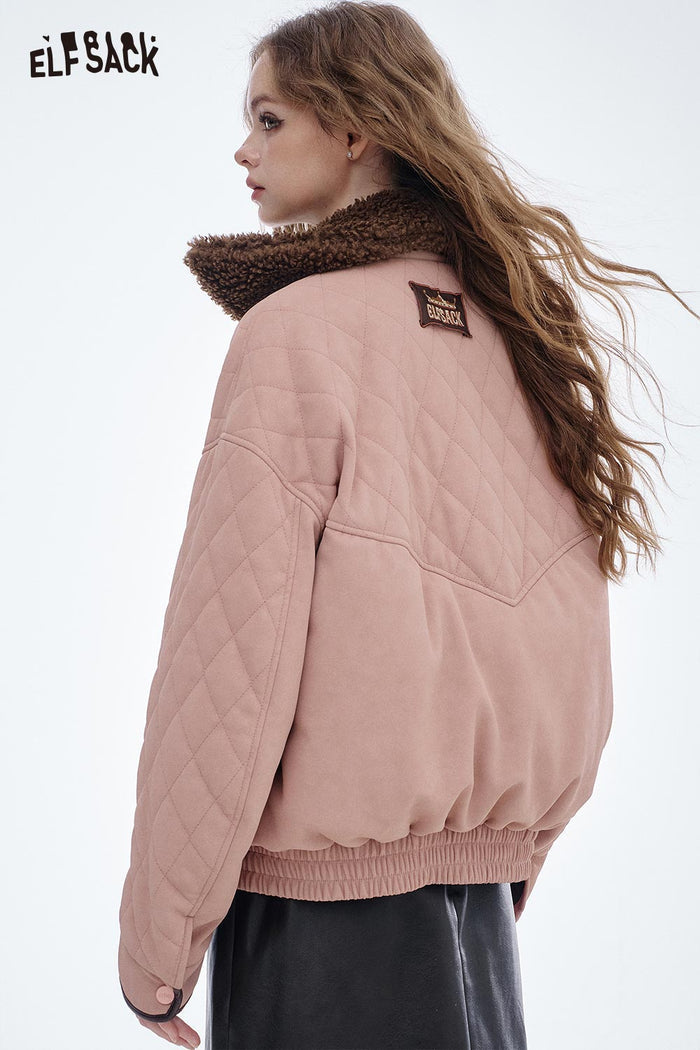 ELFSACK Soft Plush Lapel Ribbed Cotton Coat