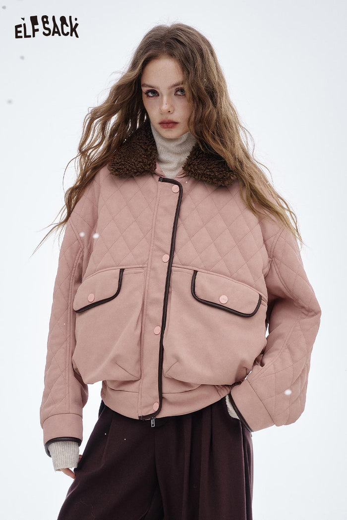ELFSACK Soft Plush Lapel Ribbed Cotton Coat