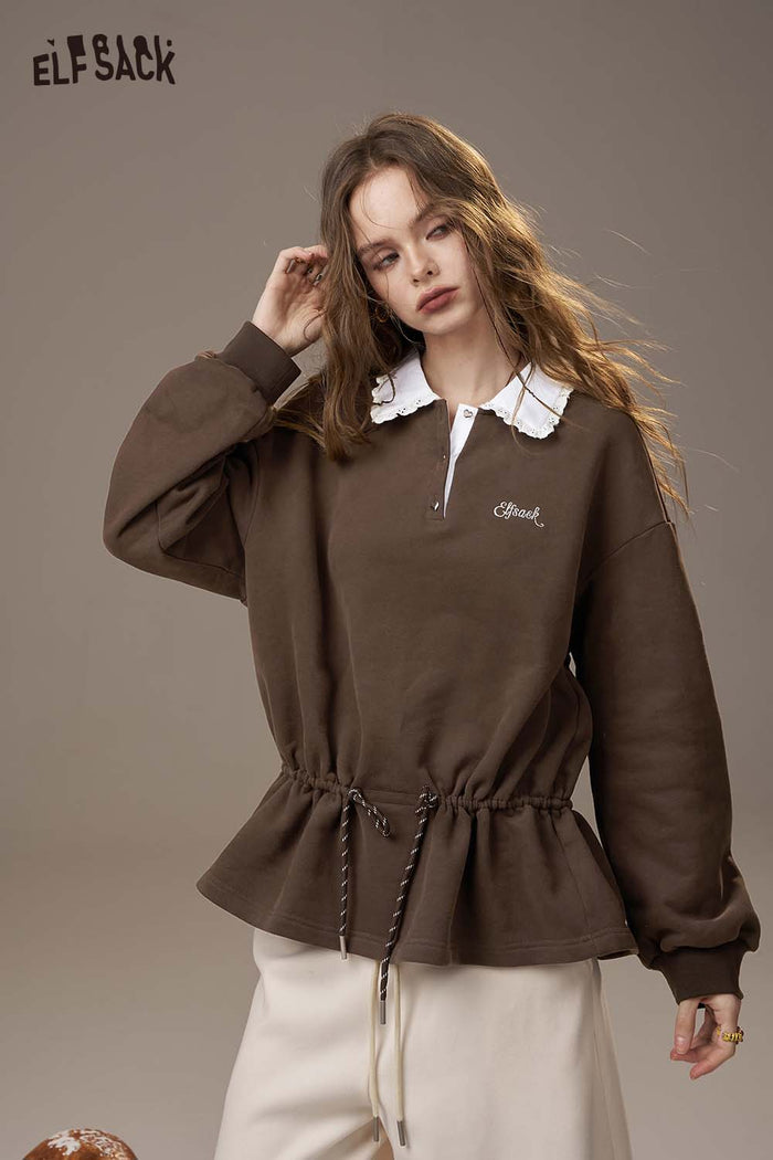 ELFSACK Soft Pullover Drawstring Waist Embroidery Detail