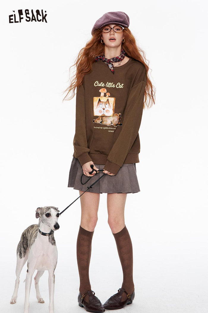 ELFSACK Soft Relaxed Fit Colorful Dog Pattern Print Pullover Hoodie