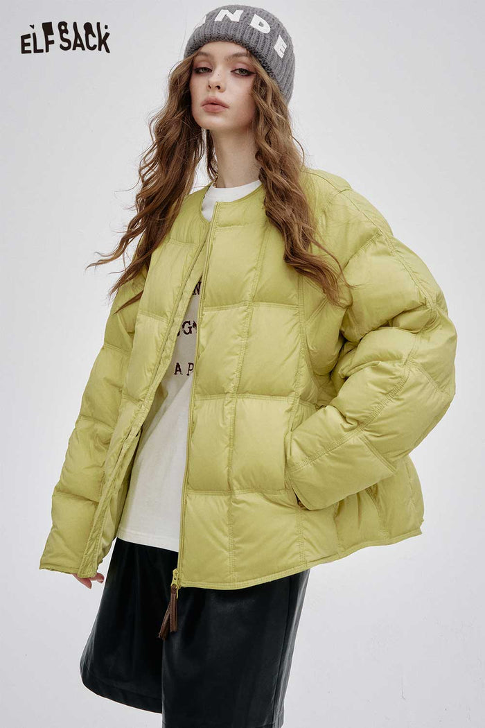 ELFSACK Soft Round-Neck Hoodless Down Jacket