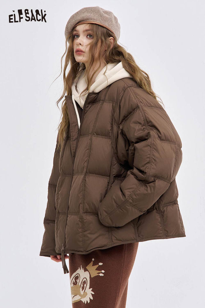 ELFSACK Soft Round-Neck Hoodless Down Jacket