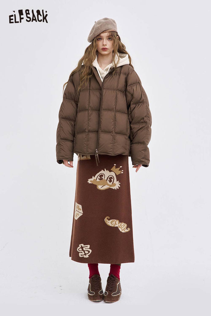 ELFSACK Soft Round-Neck Hoodless Down Jacket