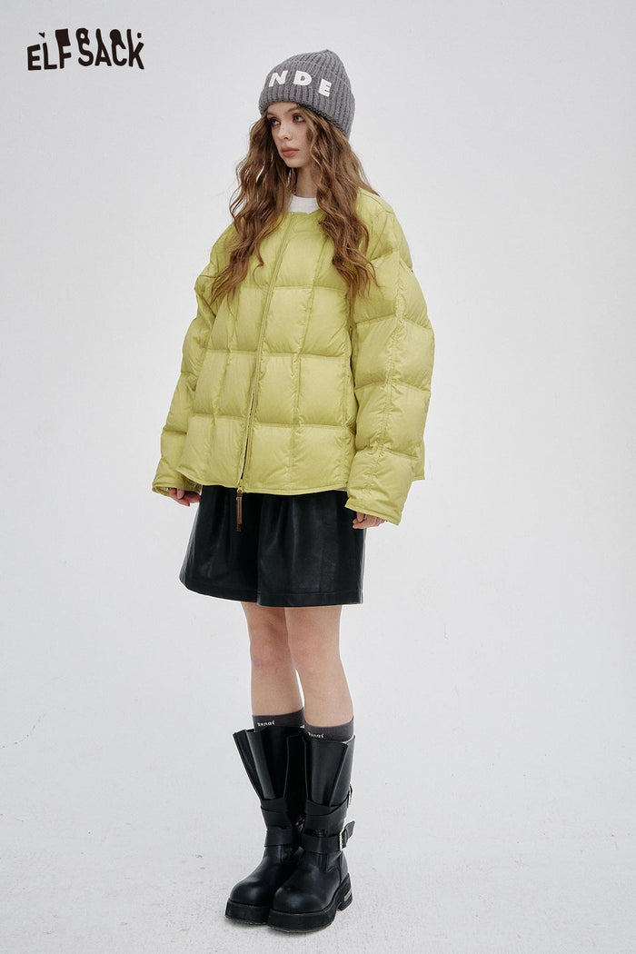 ELFSACK Soft Round-Neck Hoodless Down Jacket