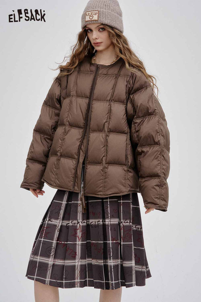 ELFSACK Soft Round-Neck Hoodless Down Jacket