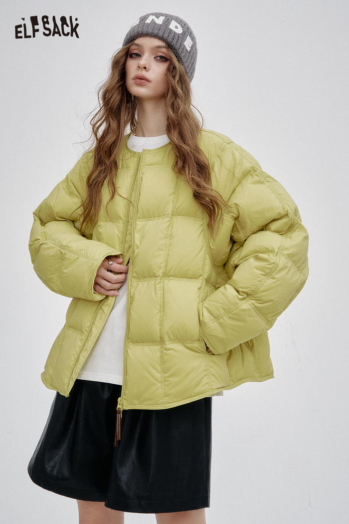 ELFSACK Soft Round-Neck Hoodless Down Jacket