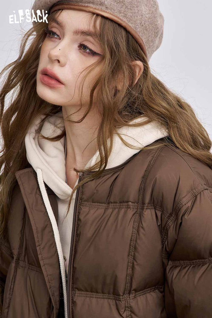 ELFSACK Soft Round-Neck Hoodless Down Jacket