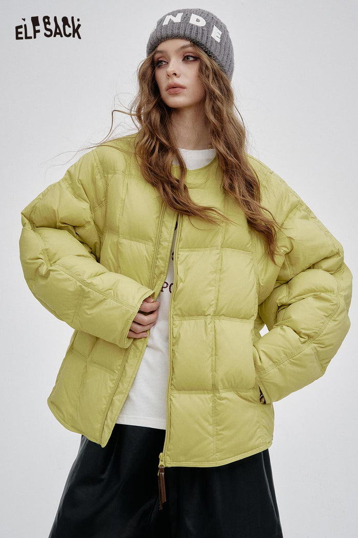 ELFSACK Soft Round-Neck Hoodless Down Jacket