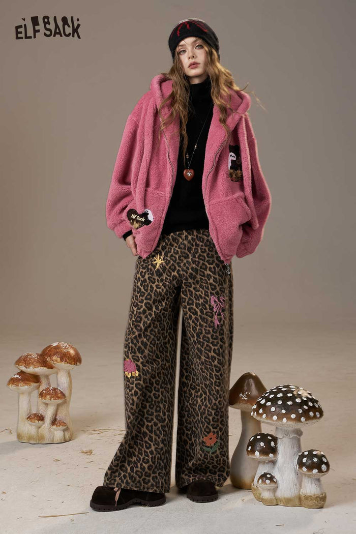 ELFSACK Soft Shell Plush Hood Embroidery Detail Parkas Coats