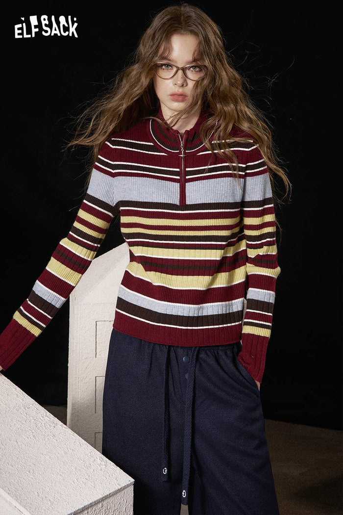 ELFSACK Soft Slim Half Zip Long Sleeve Knit Sweater