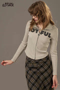 ELFSACK Soft Slimmming Letter Pattern With Zipper Long Sleeves Shirt