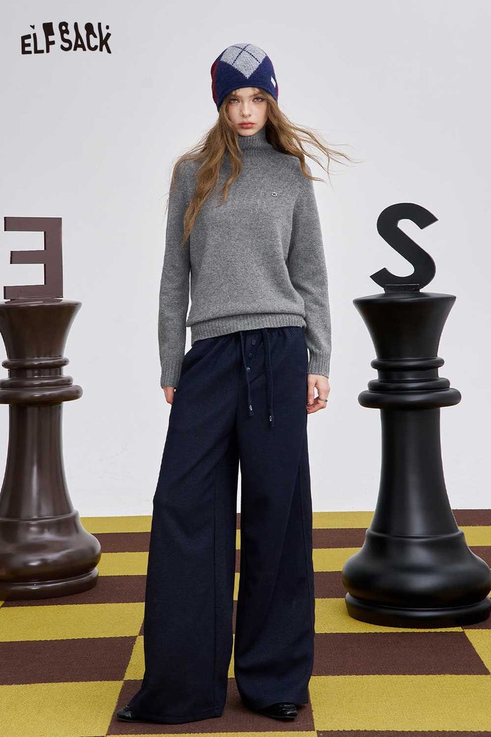 ELFSACK Soft Solid Color High Neck Knit Sweater