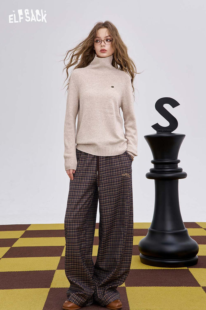 ELFSACK Soft Solid Color High Neck Knit Sweater