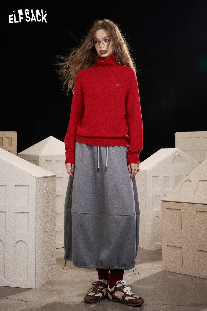 ELFSACK Soft Solid Color High Neck Knit Sweater
