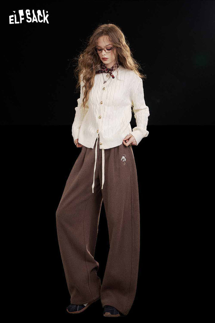 ELFSACK Soft Solid Colour Floor Length Straight Leg Pants
