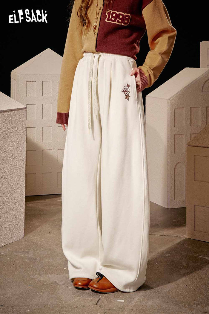 ELFSACK Soft Solid Colour Floor Length Straight Leg Pants