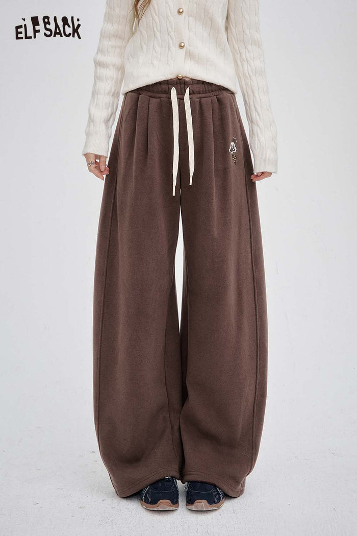ELFSACK Soft Solid Colour Floor Length Straight Leg Pants