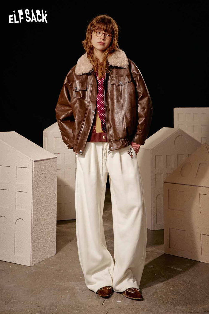 ELFSACK Soft Solid Colour Floor Length Straight Leg Pants