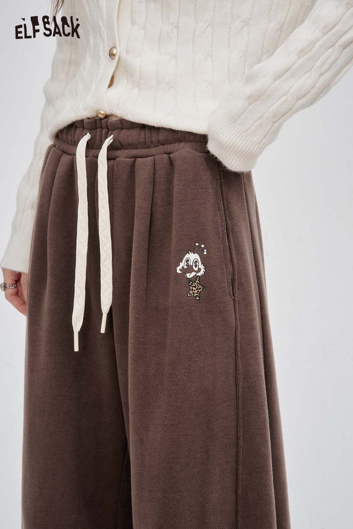 ELFSACK Soft Solid Colour Floor Length Straight Leg Pants