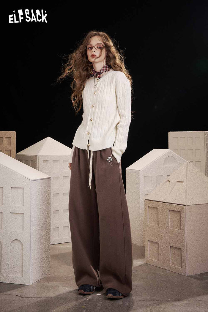 ELFSACK Soft Solid Colour Floor Length Straight Leg Pants