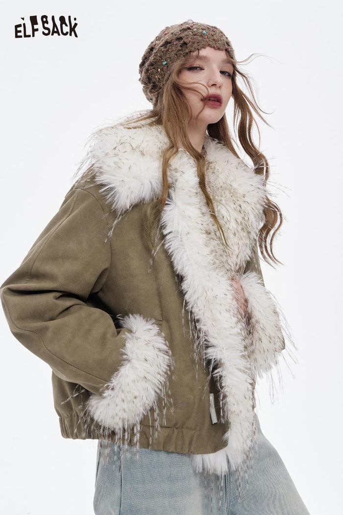 ELFSACK Soft Solid Plush Lining Fringe Toggle Button Jacket
