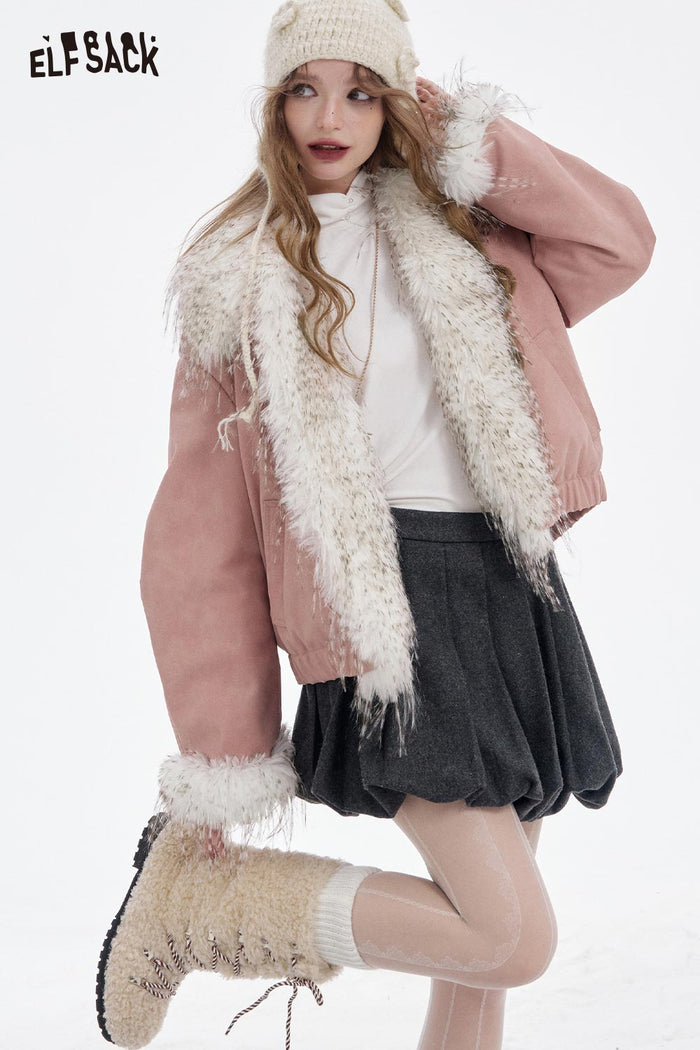 ELFSACK Soft Solid Plush Lining Fringe Toggle Button Jacket