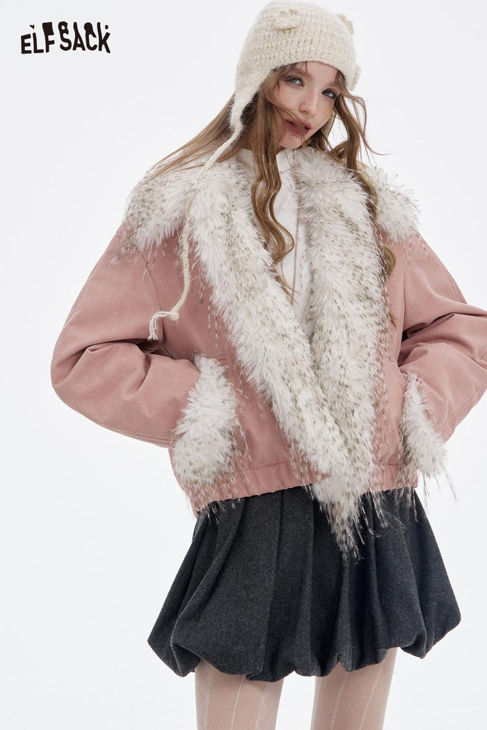 ELFSACK Soft Solid Plush Lining Fringe Toggle Button Jacket