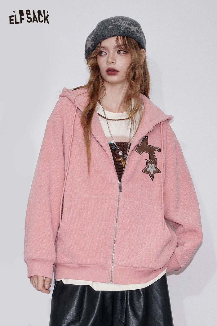 ELFSACK Soft Star Pattern Hooded Drawstring Jacket