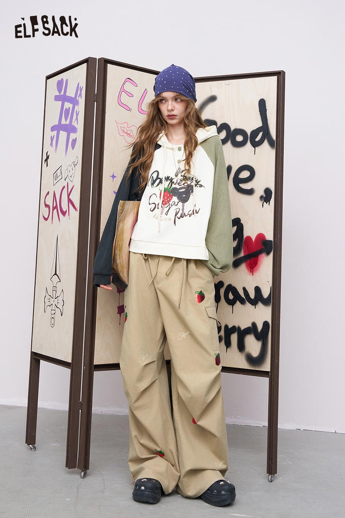ELFSACK Soft Strawberry Stitch Detail Adjustable Drawcord Utility Pants