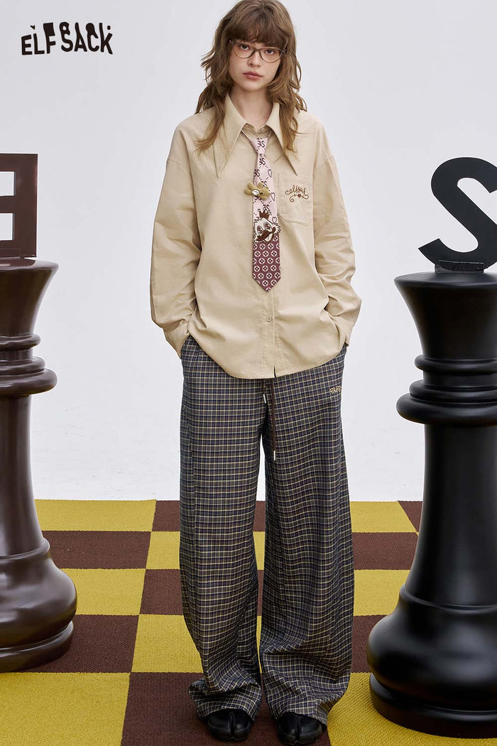 ELFSACK Soft Stripe Embroidered Wide Leg Pants