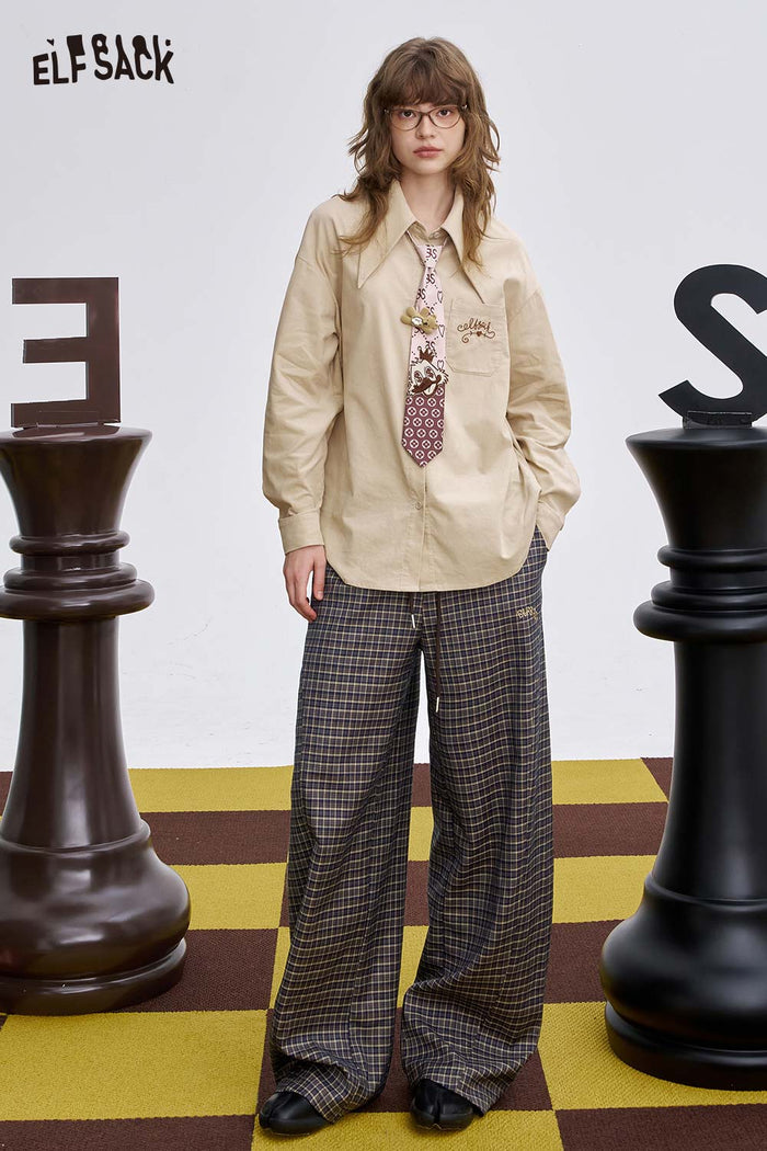 ELFSACK Soft Stripe Embroidered Wide Leg Pants