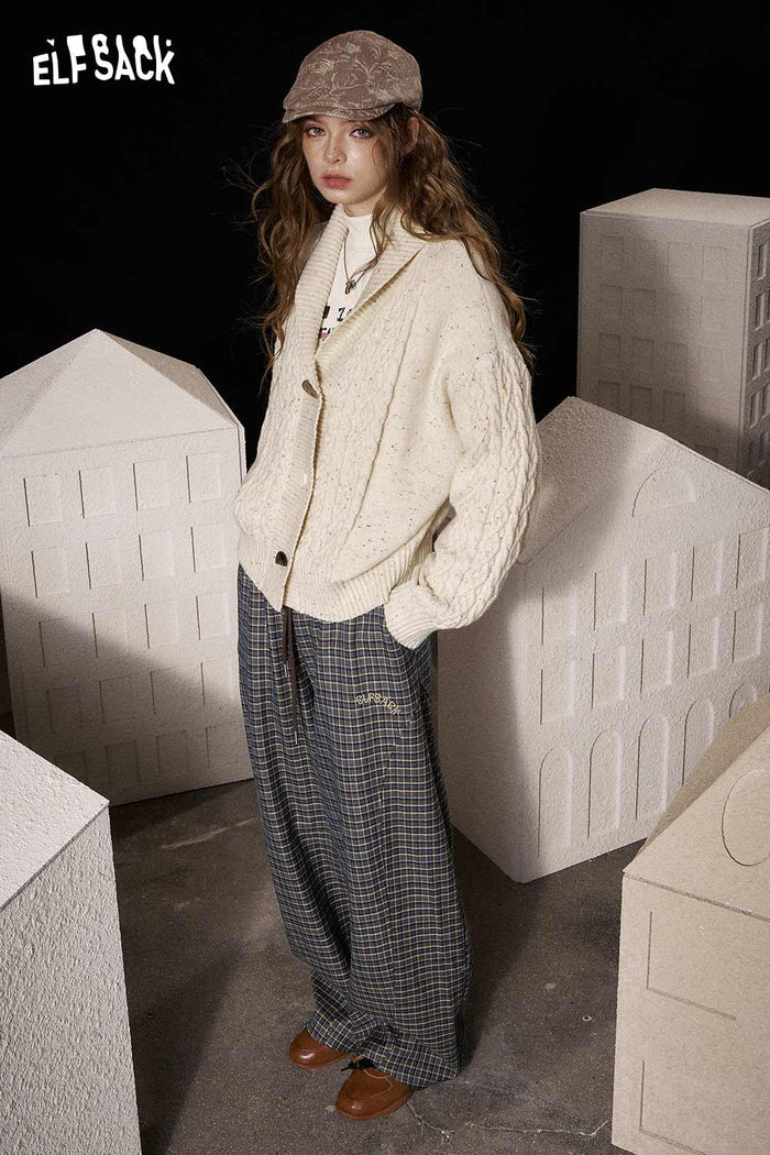 ELFSACK Soft Stripe Embroidered Wide Leg Pants