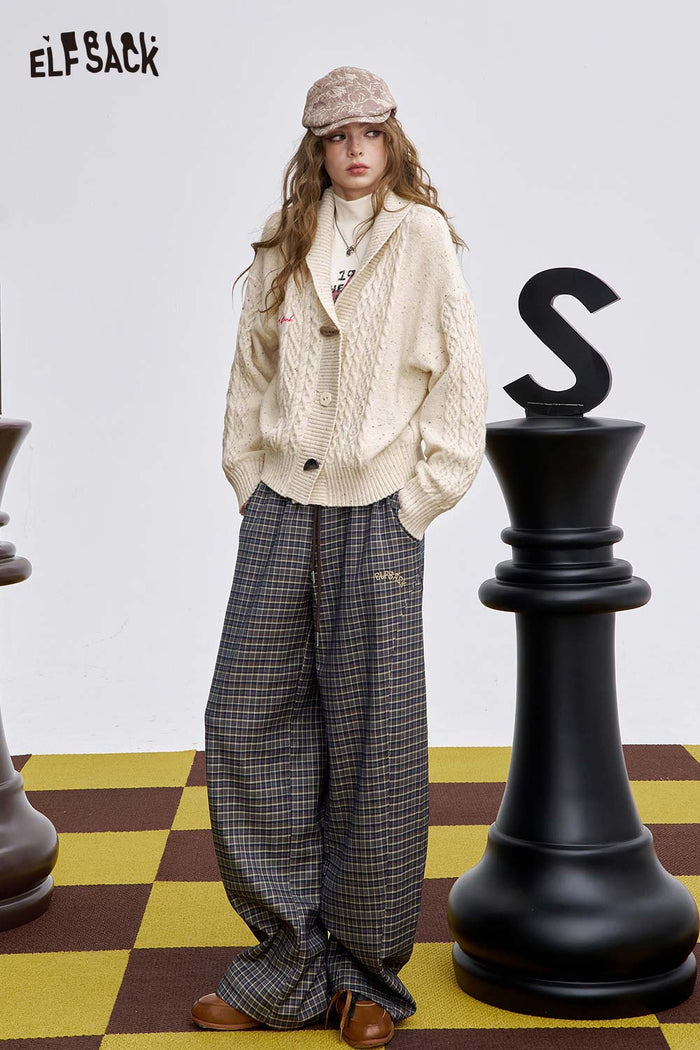 ELFSACK Soft Stripe Embroidered Wide Leg Pants