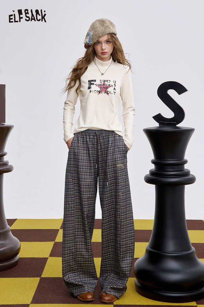 ELFSACK Soft Stripe Embroidered Wide Leg Pants