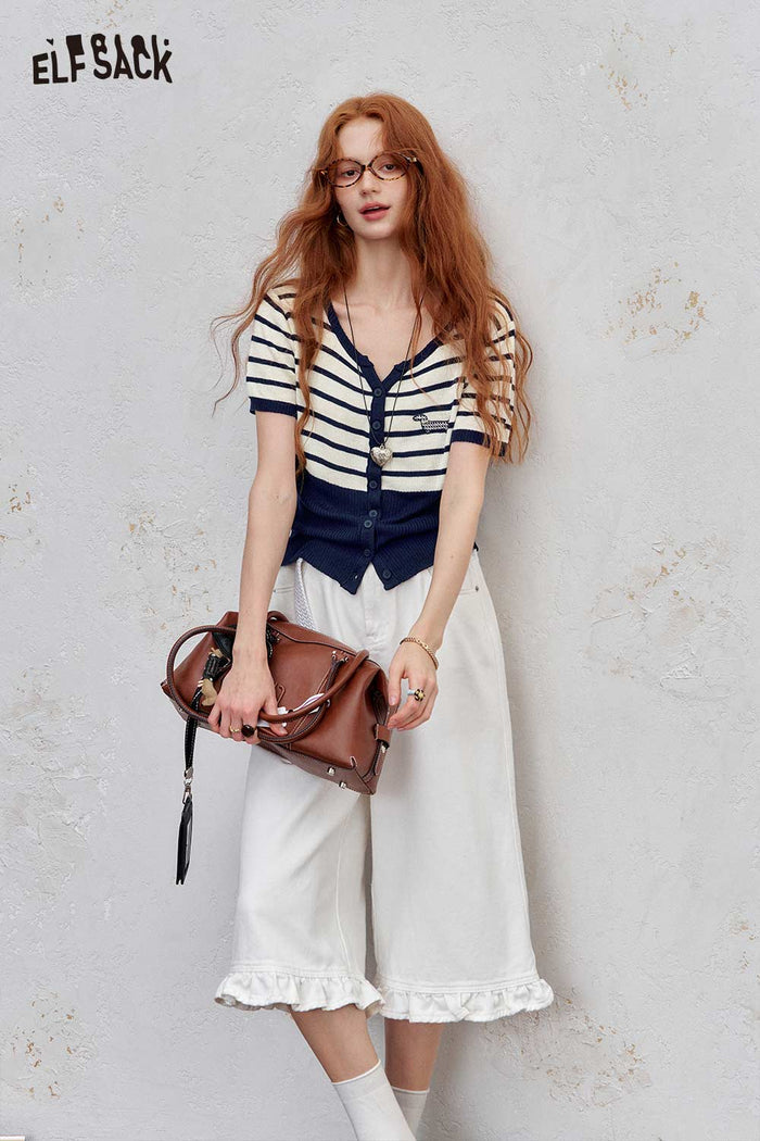 ELFSACK Soft Striped Classcic Middle Sleeve Knitwear