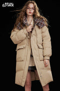 ELFSACK Soft Striped Lining Long Zip Horn Toggle Button Down Coat