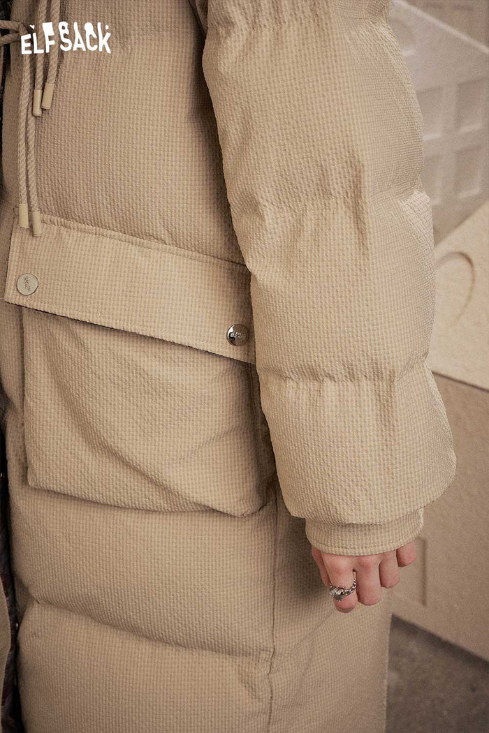 ELFSACK Soft Striped Lining Long Zip Horn Toggle Button Down Coat